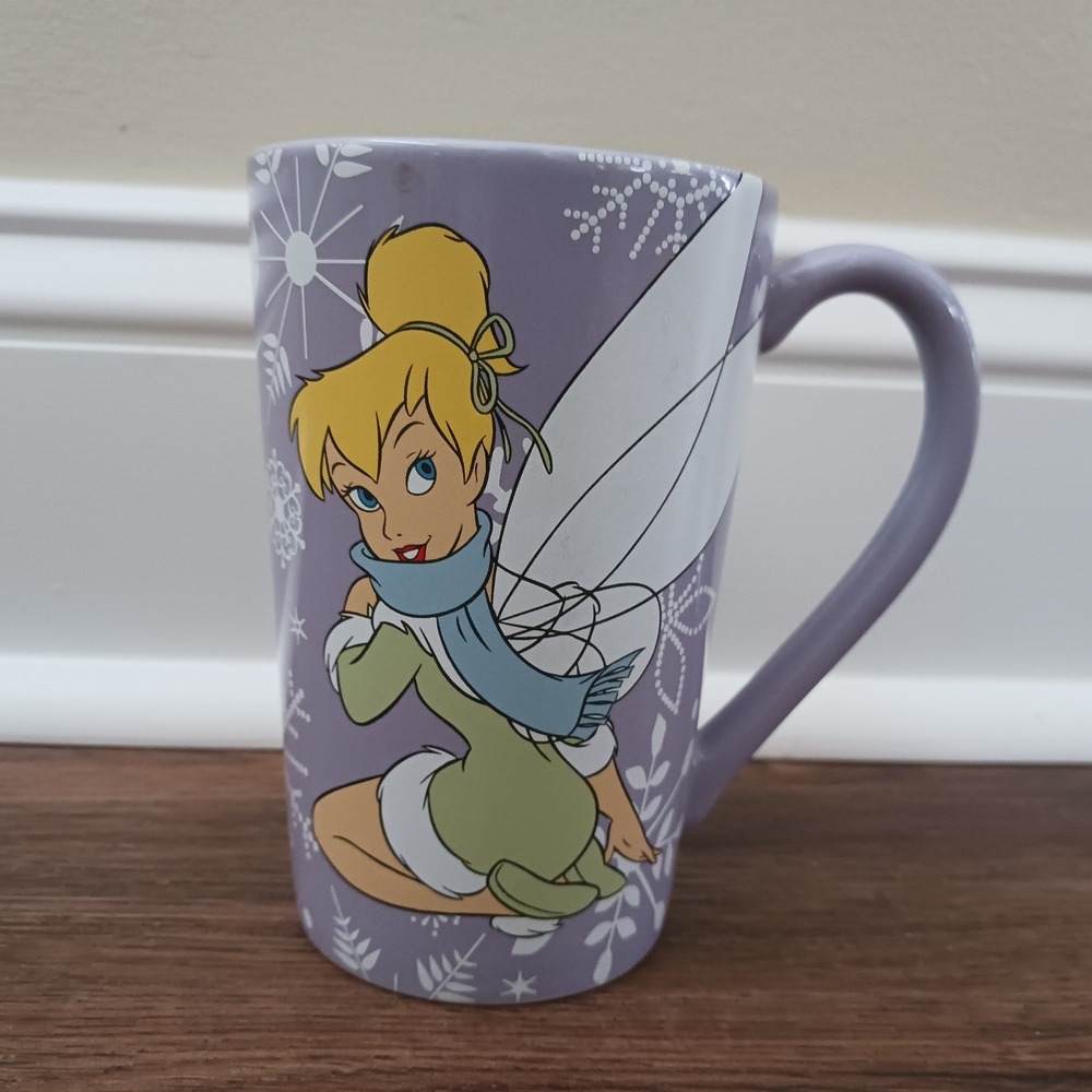 Disney Store Tinker Bell Winter Snowflake Lavender Purple Ceramic Latte Mug